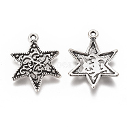 Tibetan Style Pendants, Cadmium Free & Nickel Free & Lead Free, for Jewish, Star of David, Antique Silver, 24x18x3mm, Hole: 1.5mm(TIBEP-LF10571YKG-AS-FF)
