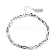Brass Cable Chain Bracelets, with Lobster Claw Clasps,   Long-Lasting Plated, Word Hand Made, Platinum, 6-7/8 inch(17.5cm)(BJEW-H537-09AS)