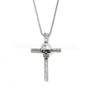 Zinc Alloy Cross Pendant Necklaces, 201 Stainless Steel Chains Necklaces, Stainless Steel Color, 23.43 inch(59.5cm), Cross: 58x37.5mm(NJEW-M211-06A-ASP)