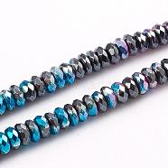 Electroplated Non-magnetic Synthetic Hematite Beads Strands, Half Plated, Rondelle, Faceted, Multi-color Plated, 4x2mm, Hole: 0.8mm, about 180pcs/strand, 15.75 inch(40cm)(G-L562-12B)
