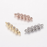 Brass Micro Pave Cubic Zirconia Links, Clear, Cadmium Free & Lead Free, Strip, Mixed Color, 2x11~12x3mm, Hole: 1mm(ZIRC-G122-42-RS)
