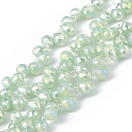 Imitation Jade Glass Beads Strands, Faceted, Top Drilled Teardrop, AB Color Plated, Light Green, 10x7.5~8mm, Hole: 0.8~1mm, about 95~100pcs/strand, 23.23~26.77(59~68cm)(EGLA-F152-A05)