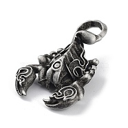 Tibetan Style Alloy Pendant, Frosted, Scorpion Charm, Antique Silver, 42x26.5x11mm, Hole: 8x5.5mm(PALLOY-H133-27AS)