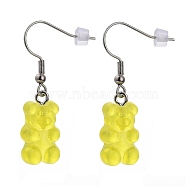 Resin Dangle Earrings, with 304 Stainless Steel Earring Hoops and Plastic Ear Nuts, Bear, Green Yellow, 39mm, Pin: 0.7mm(EJEW-JE04252-06)