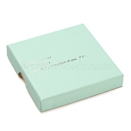 Square Cardboard Paper Jewelry Box, Word Printed Jewelry Case with Sponge Inside, for Necklace Packaging, Aquamarine, 90x90x16mm, Inner Diameter: 85x85mm(CON-D014-02C-01)