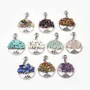 Pendant Decorations Sets, Synthetic/Natural Mixed Stone Chip Beads with Alloy Pendants, Stainless Steel Findings, Tree of Life, Antique Silver & Stainless Steel Color, 39~40mm, Pendant: 28.5x25~26.5x5mm, 10pcs/set(HJEW-JM00329)