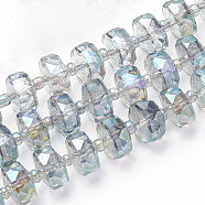 Electroplat Glass Beads Strands, Rainbow Plated, Faceted, Rondelle, Dark Turquoise, 10x6.5mm, Hole: 1.2mm, about 60pcs/strand, 18.9 inch(EGLA-Q092-10mm-D08)