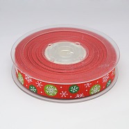Christmas Snowflake Printed Grosgrain Ribbon for Christmas Gift Package, Red, 3/8 inch(9mm), about 100yards/roll(91.44m/roll)(SRIB-D010-9mm-02)