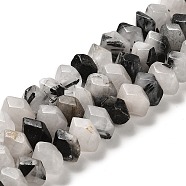 Natural Black Rutilated Quartz Beads Strands, Faceted, Nuggets, 10~11x8~10x7~8mm, Hole: 1mm, about 22~23pcs/strand, 7.09~7.48''(18~19cm)(G-N327-05-01)