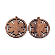 Walnut Wood Laser Cut Pendants, Hollow Charms, Undyed, Flat Round, 32.6x30.5x2.4mm, Hole: 1.6mm(WOOD-Q051-05C)