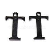 304 Stainless Steel Alphabet Charms, Electrophoresis Black, Letter.T, 12x8.5x1mm, Hole: 1mm(STAS-H122-T-EB)