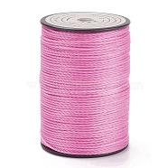 Round Waxed Polyester Thread String, Micro Macrame Cord, Twisted Cord, for Leather Sewing Stitching, Hot Pink, 0.8mm, about 54.68 Yards(50m)/Roll(YC-D004-02E-045)