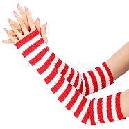 Stripe Acrylic Fibers Knitting Long Fingerless Gloves, Arm Warmer, Winter Warm Gloves with Thumb Hole, Red, 500x70mm(PW-WG9BE2E-05)