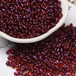 Spray Painted Glass Seed Beads, Peanut, Dark Red, 4~5x2~2.5x2~2.5mm, Hole: 0.8~0.9mm, about 8500pcs/pound(SEED-F005-06A-04)