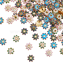 100Pcs Multi-Petal Alloy Enamel Bead Caps, Golden, Flower, Mixed Color, 7.5x7x2mm, Hole: 1mm(FIND-HY0001-07)