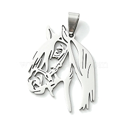 Non-Tarnish 201 Stainless Steel Pendants, Laser Cut, Stainless Steel Color, Horse, 38x27.5x1.5mm, Hole: 8x4mm(STAS-U003-20C-P)