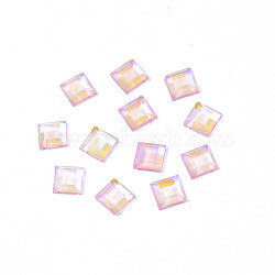 Glass Rhinestone Cabochons, Nail Art Decoration Accessories, Faceted, Square, Pink, 4x4x1.5mm(MRMJ-N027-032B)