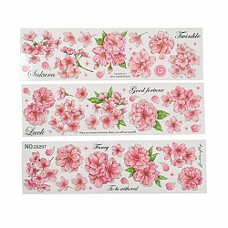 3Pcs 3 Styles Flower PET Waterproof Stickers Sets, Adhesive Decals for DIY Scrapbooking, Photo Album Decoration, Light Coral, 210x60x0.1mm, 3pcs/set(STIC-C008-02D)