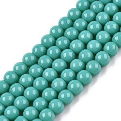 Opaque Solid Color Glass Beads Strands, Round, Turquoise, 4~4.5mm, Hole: 0.8mm, about 97~99pcs/strand, 14.76 inch~14.96 inch(37.5~38cm)(GLAA-T032-P4mm-12A)