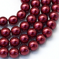 Baking Painted Pearlized Glass Pearl Round Bead Strands, Brown, 4~5mm, Hole: 1mm, about 210pcs/strand, 31.4 inch(X-HY-Q003-4mm-39)