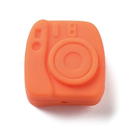 Camera Food Grade Eco-Friendly Silicone Focal Beads, Chewing Beads For Teethers, DIY Nursing Necklaces Making, Orange, 24x23x12mm, Hole: 2mm(SIL-C007-16D)