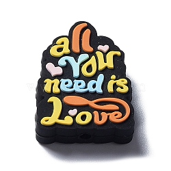 Mother's Day Silicone Beads, Chewing Beads For Teethers, DIY Nursing Necklaces Making, Word All You Need is Love, Colorful, 26x20x7.5mm, Hole: 2.5mm(SIL-Q001-02C)