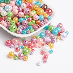 AB Color Acrylic Beads, Round, Mixed Color, 4~10mm, Hole: 1~2mm(MACR-MSMC002-05)