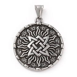 304 Stainless Steel Pendants, with 201 Stainless Steel Snap on Bails, Flat Round with Knot Charms, Antique Silver, 40x35.5x3.5mm, Hole: 9.5x4.5mm(STAS-A083-29AS)
