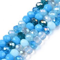 Electroplate Glass Beads Strands, Faceted, Rondelle, Deep Sky Blue, 5.5~6x5mm, Hole: 1mm, about 90~92pcs/strand, 16.54 inch~16.93 inch(42~43cm)(EGLA-N002-12E)