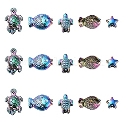 15Pcs 5 Styles Rack Plating Rainbow Color Alloy Beads, Cadmium Free & Nickel Free & Lead Free, Mixed Shapes, Rainbow Color, 6~13x6~9x3~4mm, Hole: 1.2~1.6mm, 3pcs/style(FIND-YW0006-10)