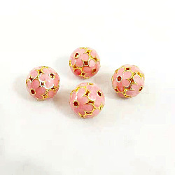 Brass Bead, with Enamel, Golden, Round, Pink, 11mm(PW23030836572)