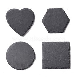 Natural Black Stone Cup Mat, Rough Edge Coaster, with Sponge Pad, Mixed Shapes, 92~106x99~106x7~10mm(AJEW-G036-01)