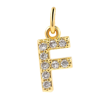 Brass Cubic Zirconia Pendants with Jump Rings, Real 18K Gold Plated, Letter A, 15.5x7.8x2.2mm, Hole: 2.8mm