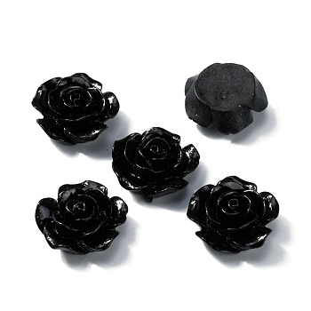 Opaque Resin Cabochons, Rose, Black, 22x10mm