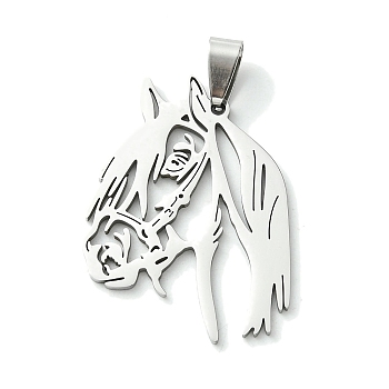 201 Stainless Steel Pendants, Laser Cut, Stainless Steel Color, Horse, 38x27.5x1.5mm, Hole: 8x4mm