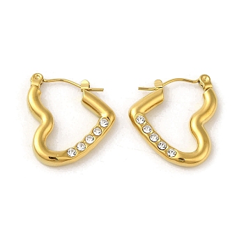 304 Stainless Steel Pave Crystal Rhinestone Hoop Earrings for Women, Heart, Golden, 21.5x3mm