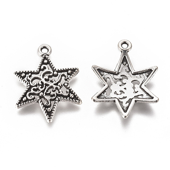 Tibetan Style Pendants, Cadmium Free & Nickel Free & Lead Free, for Jewish, Star of David, Antique Silver, 24x18x3mm, Hole: 1.5mm