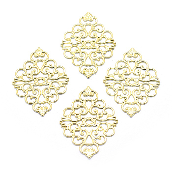 Brass Filigree Joiners, Lead Free & Cadmium Free & Nickel Free, Rhombus, Raw(Unplated), 42x30.5x0.8mm, Hole: 1~2mm