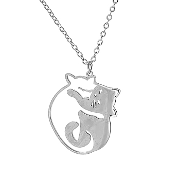 Stainless Steel Pendant Necklaces, with Cable Chains for Women, Cat Shaped, Stainless Steel Color, 17.72 inch(45cm)