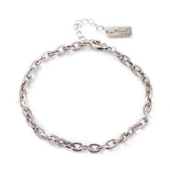 Brass Cable Chain Bracelets, with Lobster Claw Clasps,   Long-Lasting Plated, Word Hand Made, Platinum, 6-7/8 inch(17.5cm)