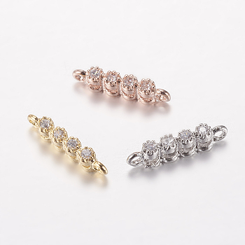 Brass Micro Pave Cubic Zirconia Links, Clear, Cadmium Free & Lead Free, Strip, Mixed Color, 2x11~12x3mm, Hole: 1mm