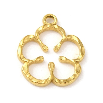 Ion Plating(IP) 304 Stainless Steel Pendants, Flower Charm, Real 18K Gold Plated, 25.5x22x2.5mm, Hole: 3mm