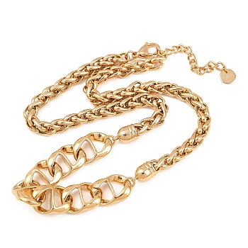 304 Stainless Steel Twisted Oval Link Wheat Chain Necklaces for Women, Golden, 18.39 inch(46.7cm)