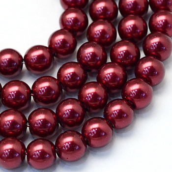 Baking Painted Pearlized Glass Pearl Round Bead Strands, Brown, 4~5mm, Hole: 1mm, about 210pcs/strand, 31.4 inch