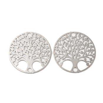 Rack Plating Brass Connector Charms, Etched Metal Embellishments, Long-Lasting Plated, Tree of Life Links, Platinum, 20x0.3mm, Hole: 1.6mm