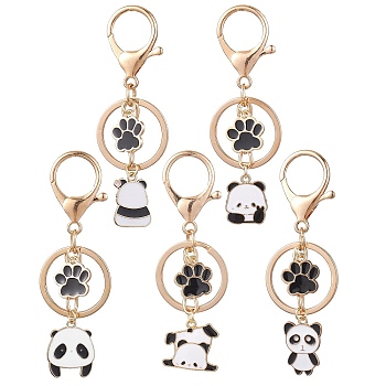 Alloy Enamel Keychain Pendant, Panda, Black, 8.8~9.3cm