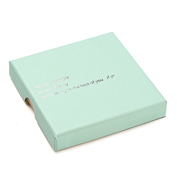 Square Cardboard Paper Jewelry Box, Word Printed Jewelry Case with Sponge Inside, for Necklace Packaging, Aquamarine, 90x90x16mm, Inner Diameter: 85x85mm