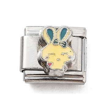 Rabbit 304 Stainless Steel Enamel Connector Charms, DIY Handmade Module Bracelet Accessories, Stainless Steel Color, Yellow, 10x9x6.5mm