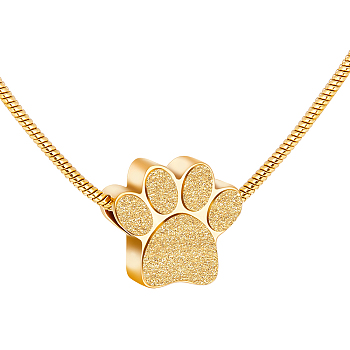Paw Print Urn Ashes Necklace, 304 Stainless Steel Pendant Necklace with Round Snake Chains, Golden, 21.69 inch(55.1cm)