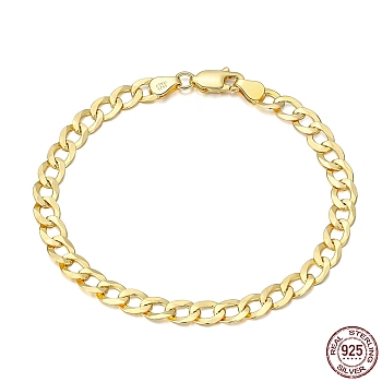 925 Sterling Silver Curb Chain Bracelets, with S925 Stamp, Golden, 6-1/2 inch(16.5cm)